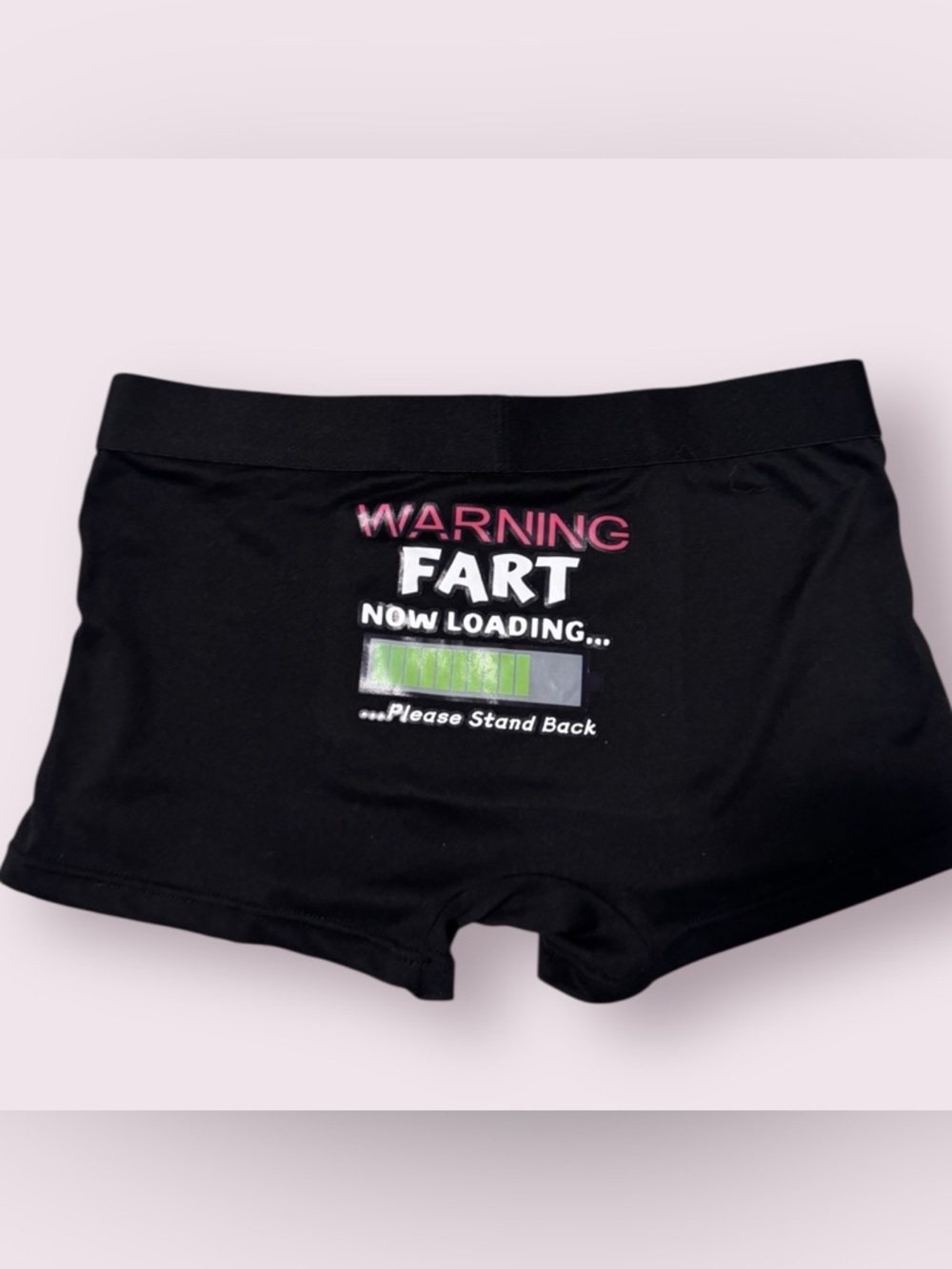 Men’s Boxer Briefs Graphic “Warning Fart Loading” Black Stretch NWOT